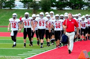 SV Captains and Coach Lalor lead the team out.